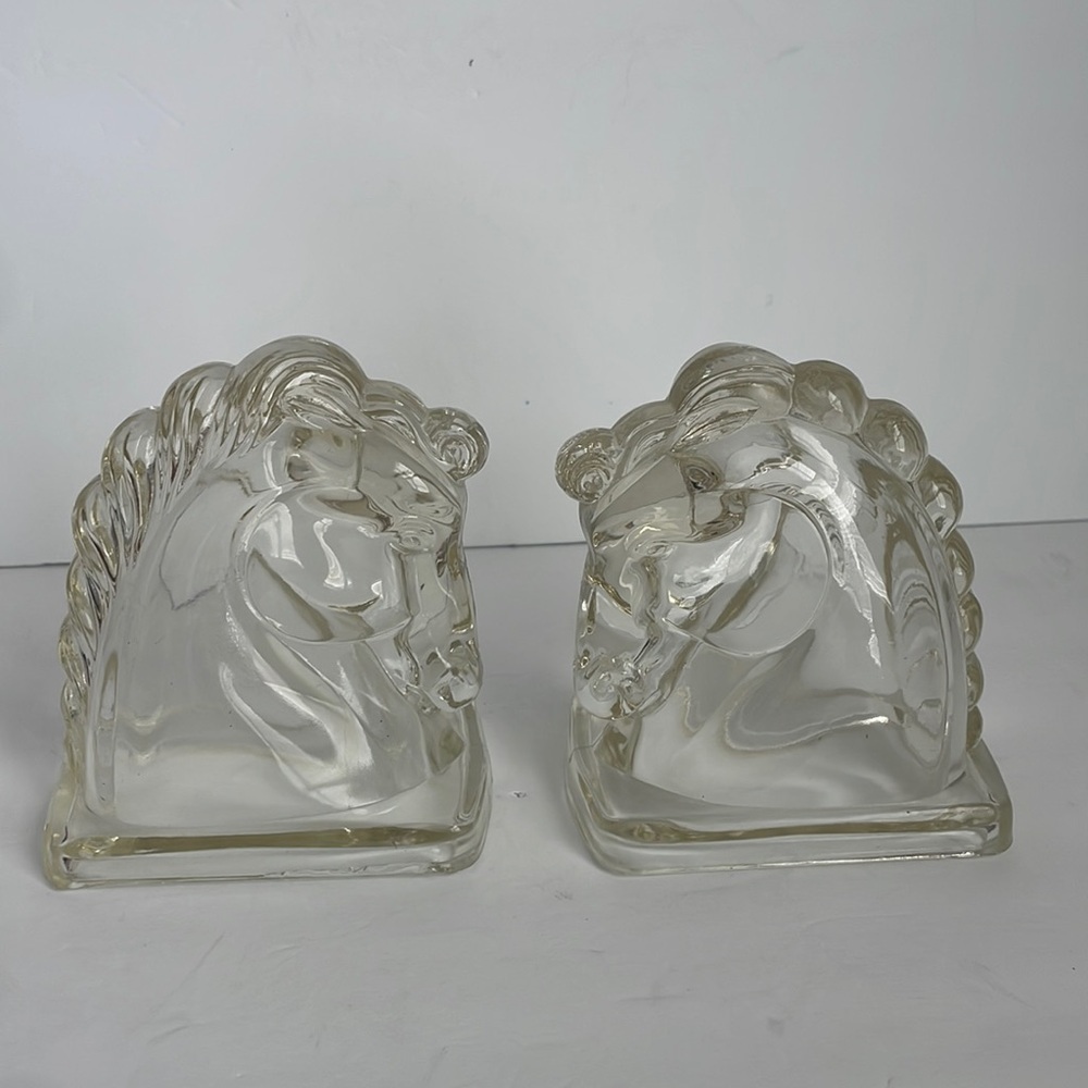 Vintage 1950s Federal Glass Horse Head Decor/Bookends